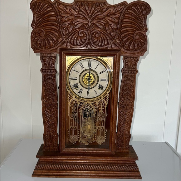 ANTIQUE INGRAHAM OAK AMERICAN GINGERBREAD CLOCK WORKING MANTLE MANTEL WINDUP - Picture 16 of 16